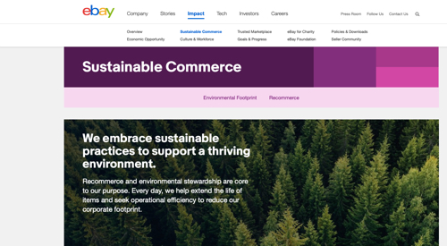 Page d'accueil du commerce durable d'eBay